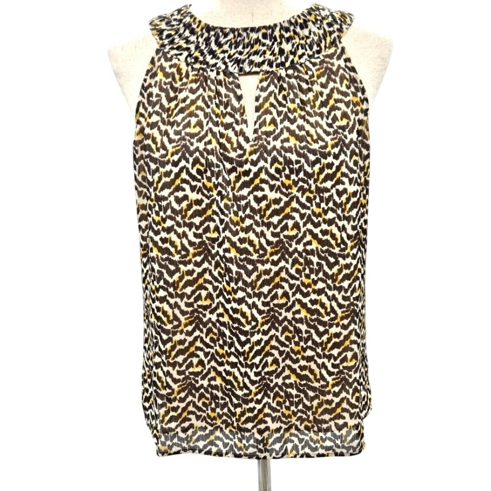 Daniel Rainn Animal Print Sleeveless‎ Smocked Halter Blouse Black Yellow Size S